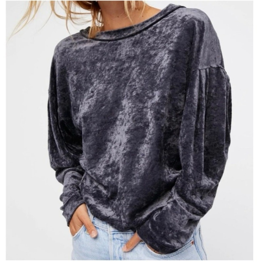 Free People Velvet Long Sleeve Top - Black